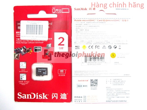 Thẻ nhớ Sandick MicroSD 2G( full box) Công ty